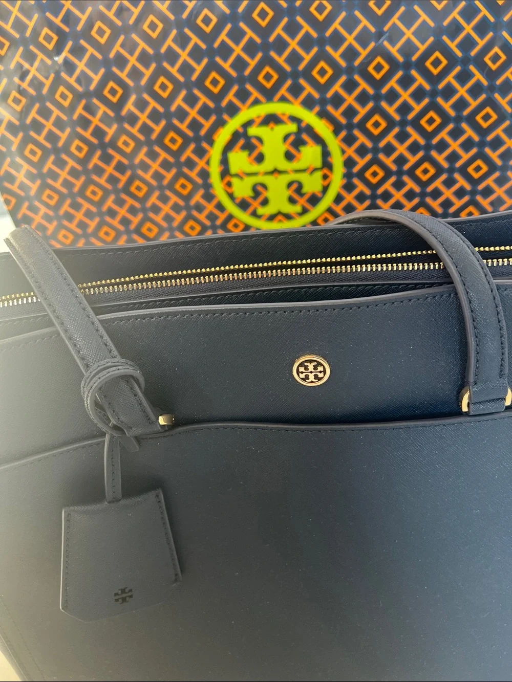 NEW Tory Burch York Buckle Tote in Navy Saffiano Leather